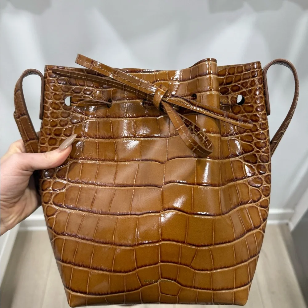 Mansur Gavriel Tan Croc-Embossed Mini Bag - Picture 3 of 7